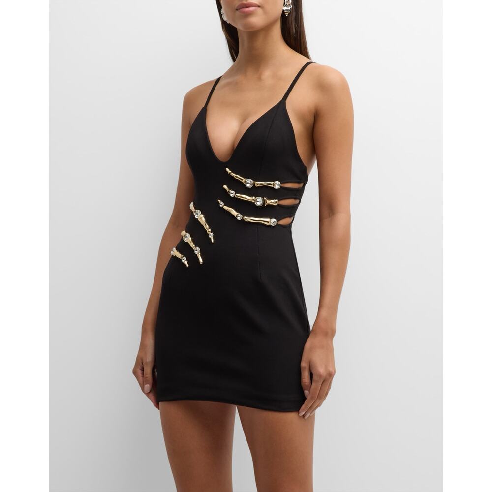 AREA Crystal Cut Mini Dress Skeleton Cut Out Slinky Designer Size L